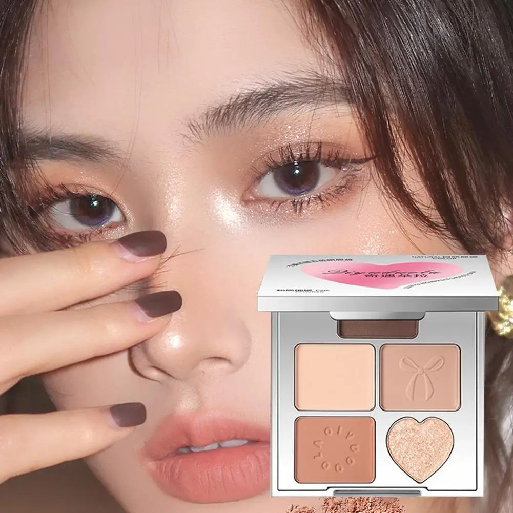 5-Color Love Eye Shadow Palette With Blush & Highlighter - Natural, Long-Lasting Shine Wome Makeup