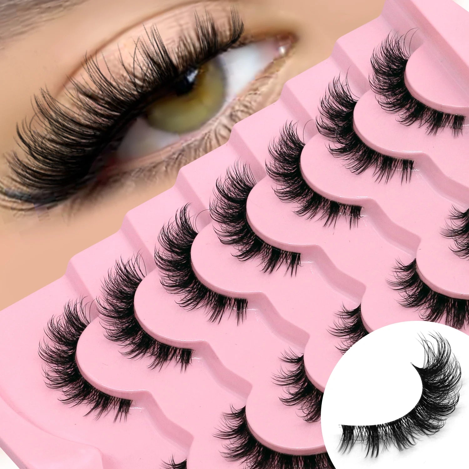 GROINNEYA False Lashes Cat Lashes Fluffy 3D Mink Lashes Wispy Volume Natural Lightweight Invisible Band Reusable Fake Lashes
