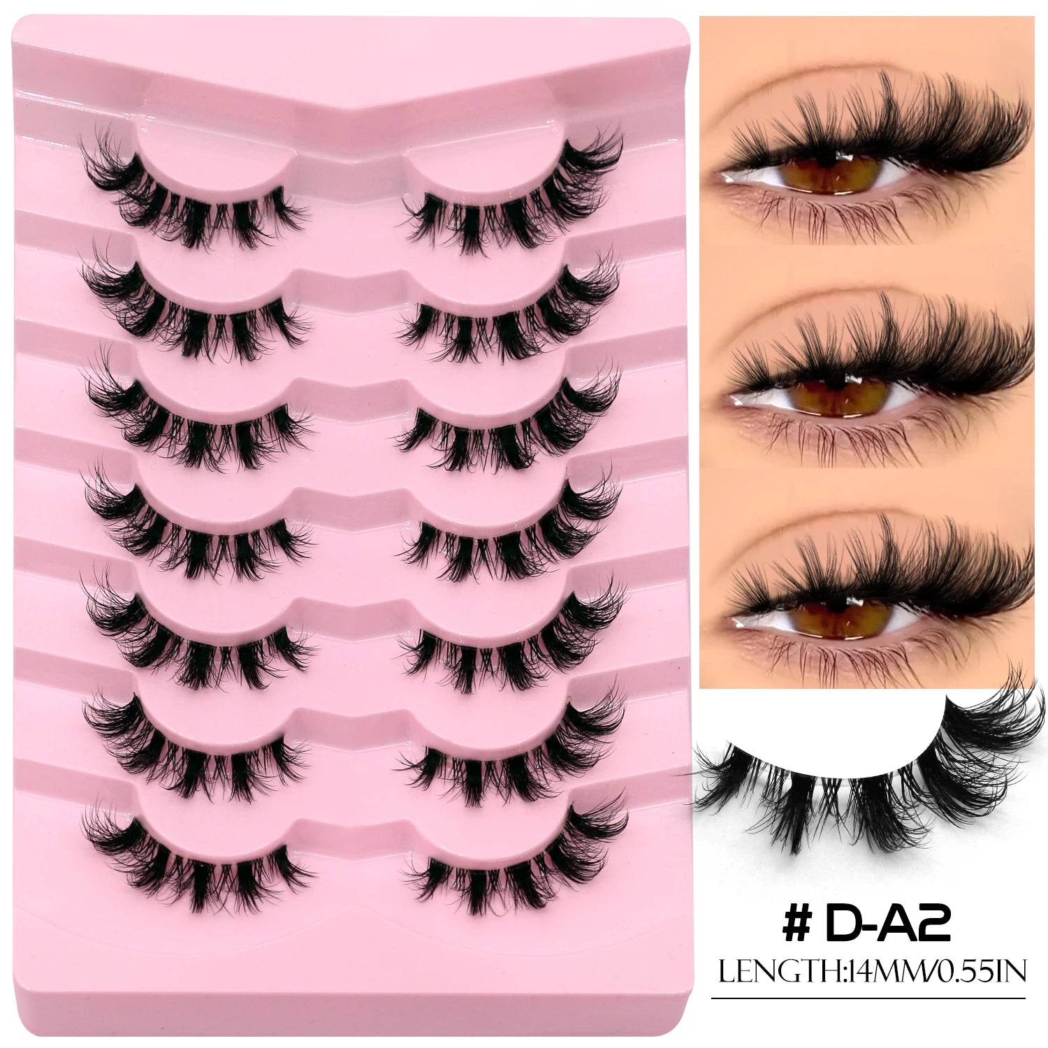 GROINNEYA False Lashes Cat Lashes Fluffy 3D Mink Lashes Wispy Volume Natural Lightweight Invisible Band Reusable Fake Lashes