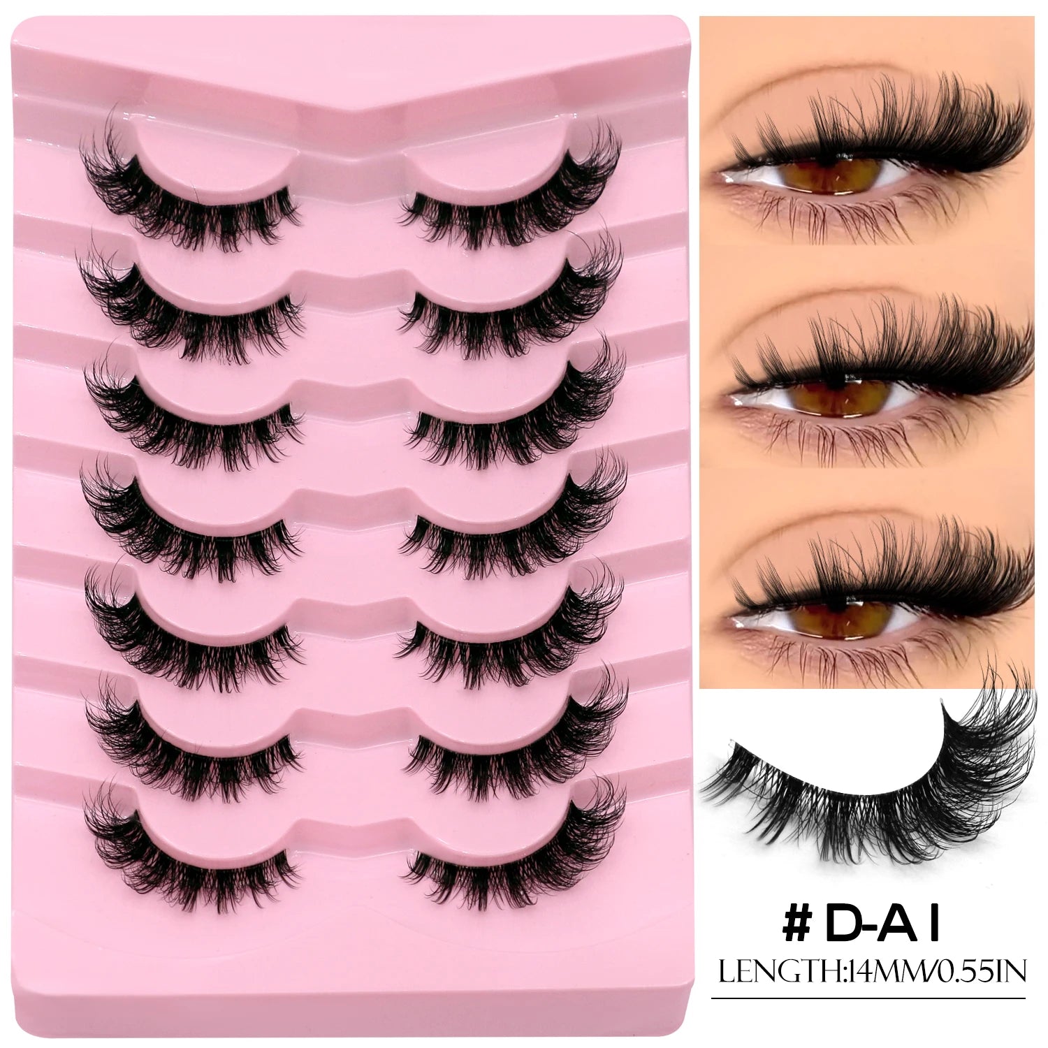 GROINNEYA False Lashes Cat Lashes Fluffy 3D Mink Lashes Wispy Volume Natural Lightweight Invisible Band Reusable Fake Lashes
