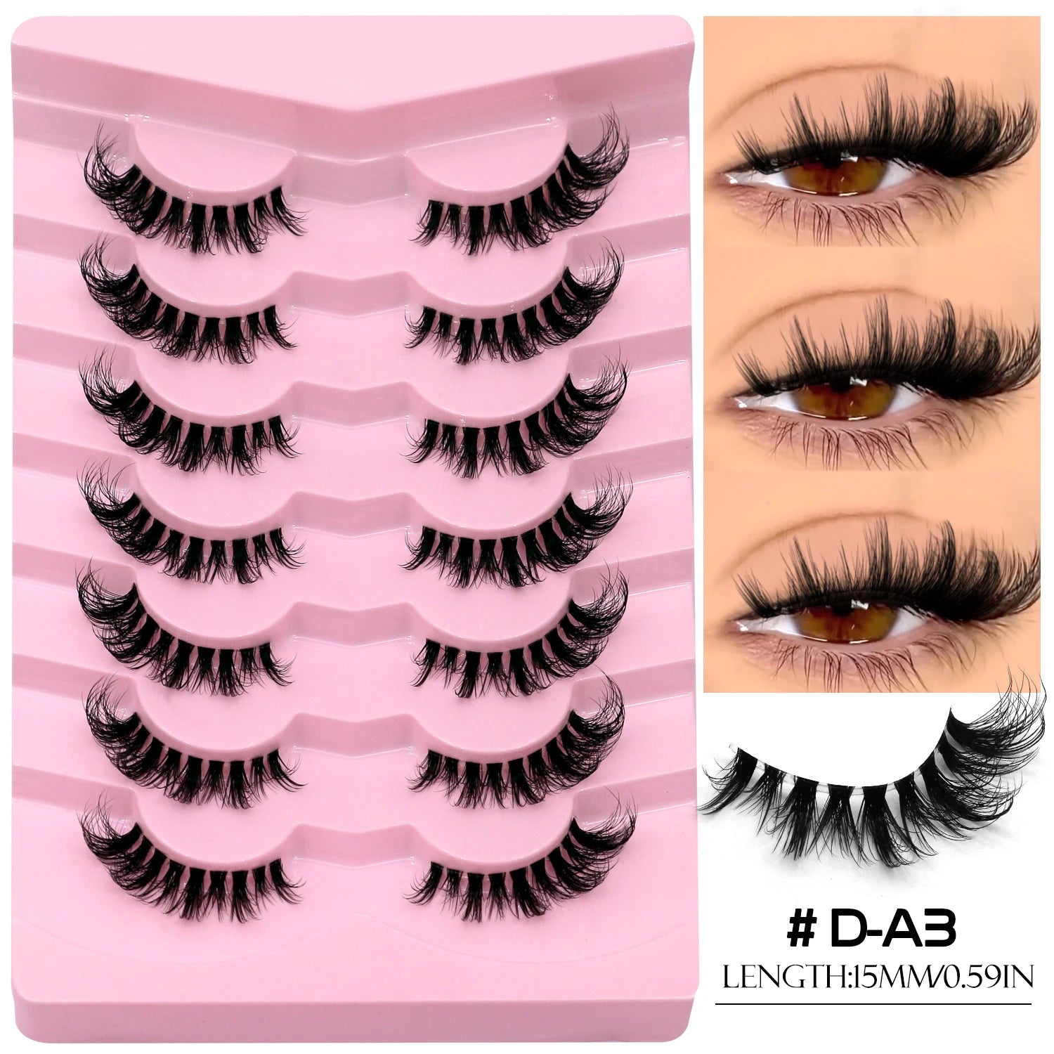 GROINNEYA False Lashes Cat Lashes Fluffy 3D Mink Lashes Wispy Volume Natural Lightweight Invisible Band Reusable Fake Lashes