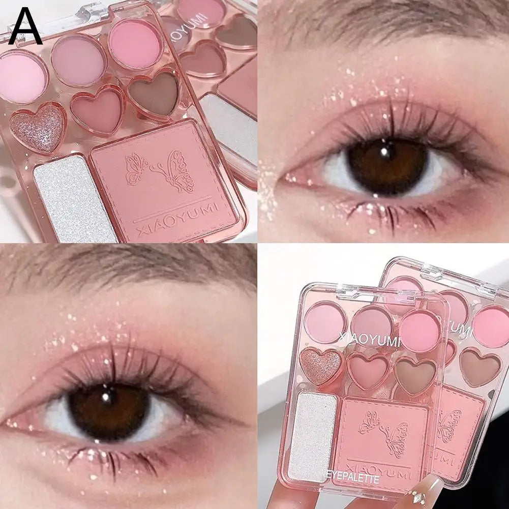 5-Color Love Eye Shadow Palette With Blush & Highlighter - Natural, Long-Lasting Shine Wome Makeup