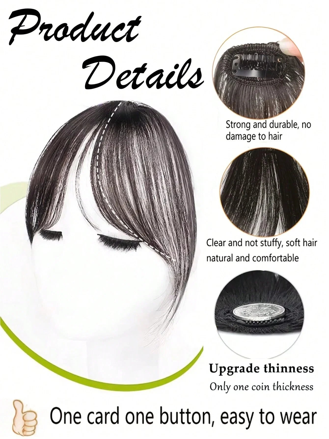 Synthesis Wig Middle-Part Bangs Hair Extensions Clip In Forehead Natural Seamless French Oblique Bangs Eight-Character Bangs