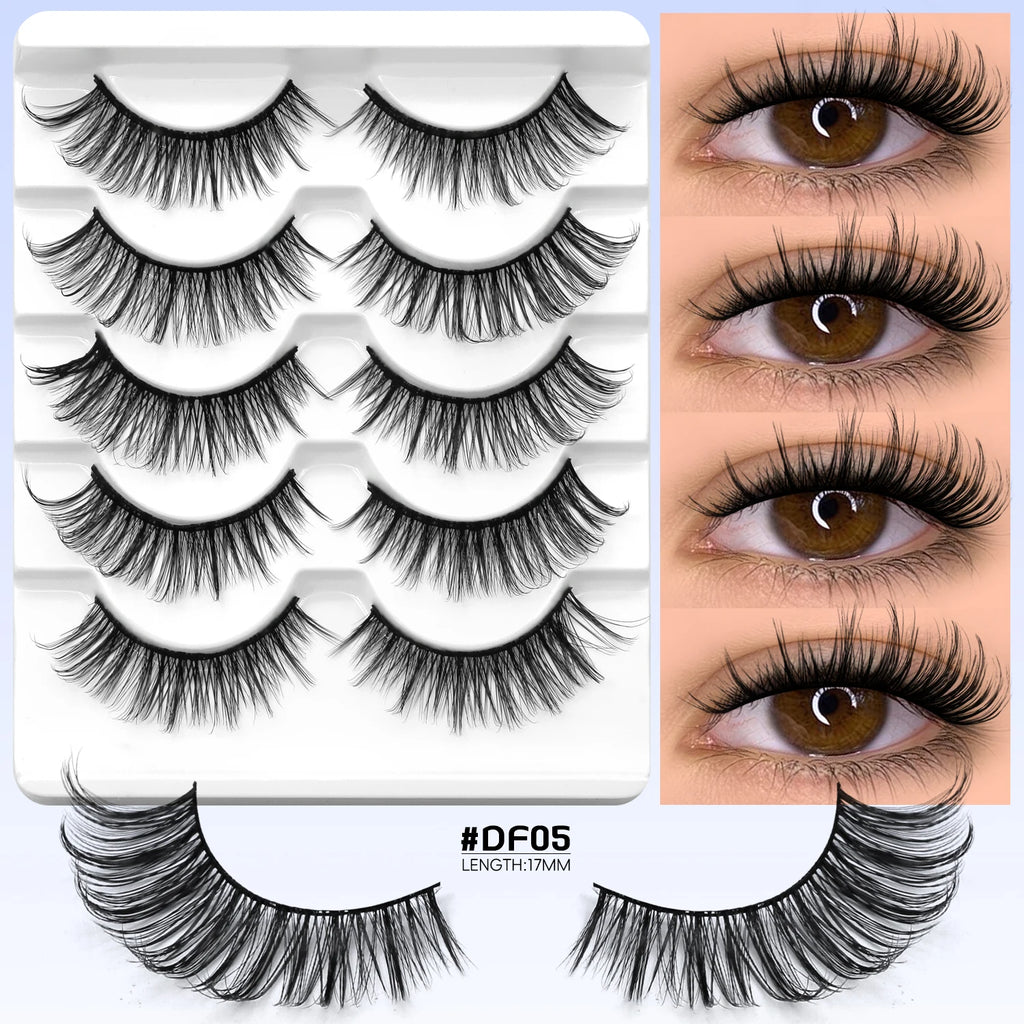 GROINNEYA False Lashes Cat Lashes Fluffy 3D Mink Lashes Wispy Volume Natural Lightweight Invisible Band Reusable Fake Lashes