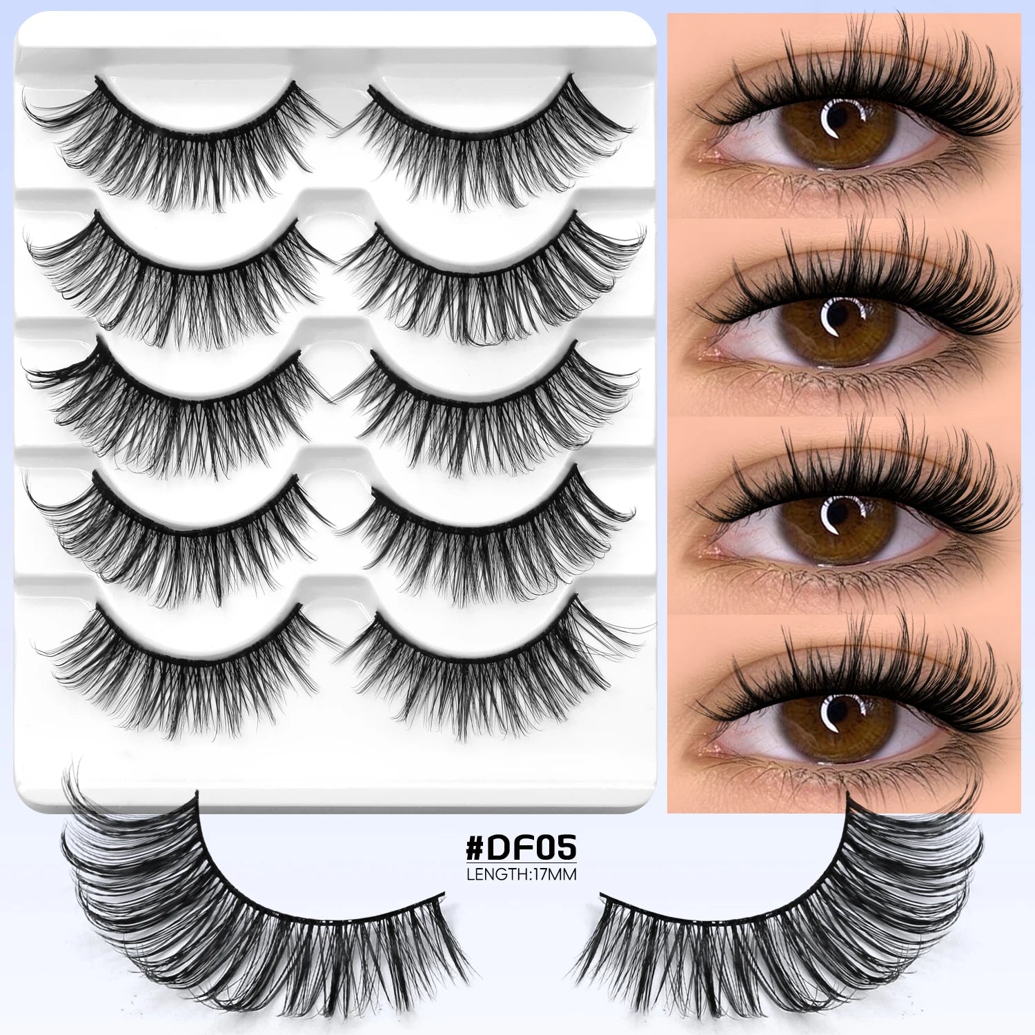 GROINNEYA False Lashes Cat Lashes Fluffy 3D Mink Lashes Wispy Volume Natural Lightweight Invisible Band Reusable Fake Lashes