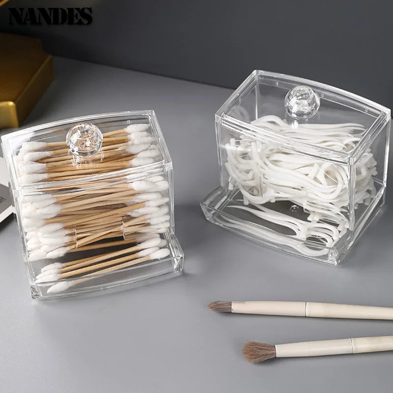 Acrylic Storage Box Cotton Swab Storage Box Bathroom Jar Makeup Jewelry Empty Container With Transparent Lid Jar Home Storage