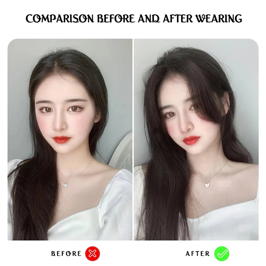 Synthetic False Bangs Hair Extensions Clip In Middle Part French Natural Fake Fringe Hair Piece for Women Side Bangs Fake hair