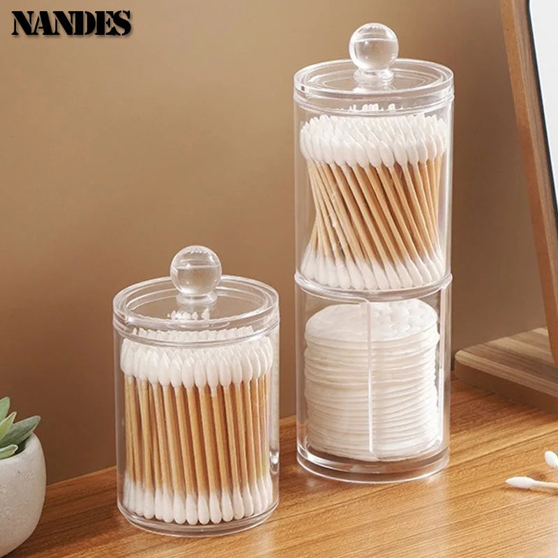 Acrylic Storage Box Cotton Swab Storage Box Bathroom Jar Makeup Jewelry Empty Container With Transparent Lid Jar Home Storage