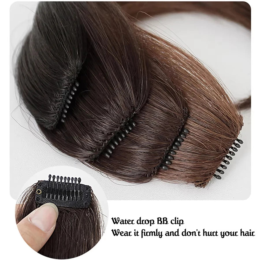 Synthetic False Bangs Hair Extensions Clip In Middle Part French Natural Fake Fringe Hair Piece for Women Side Bangs Fake hair