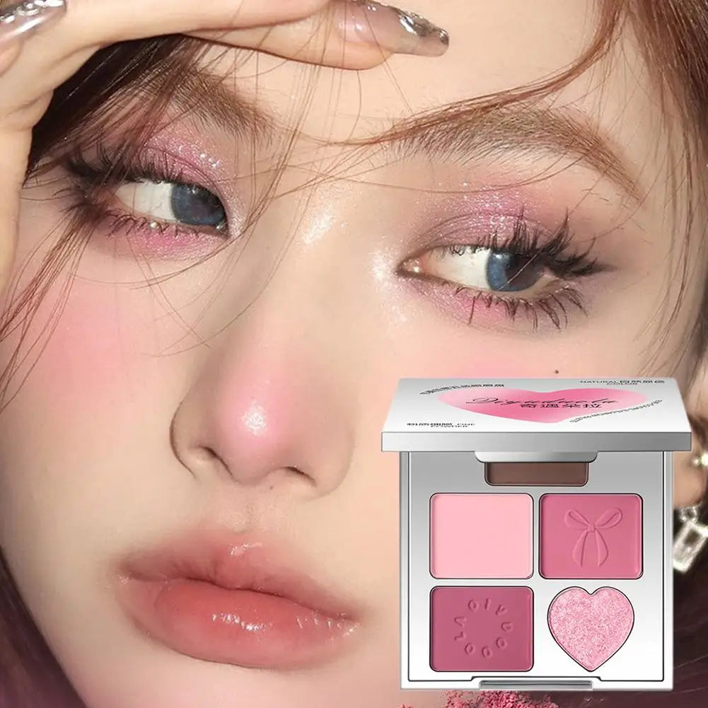 5-Color Love Eye Shadow Palette With Blush & Highlighter - Natural, Long-Lasting Shine Wome Makeup