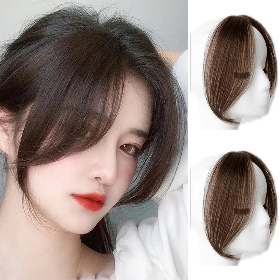 Synthetic False Bangs Hair Extensions Clip In Middle Part French Natural Fake Fringe Hair Piece for Women Side Bangs Fake hair