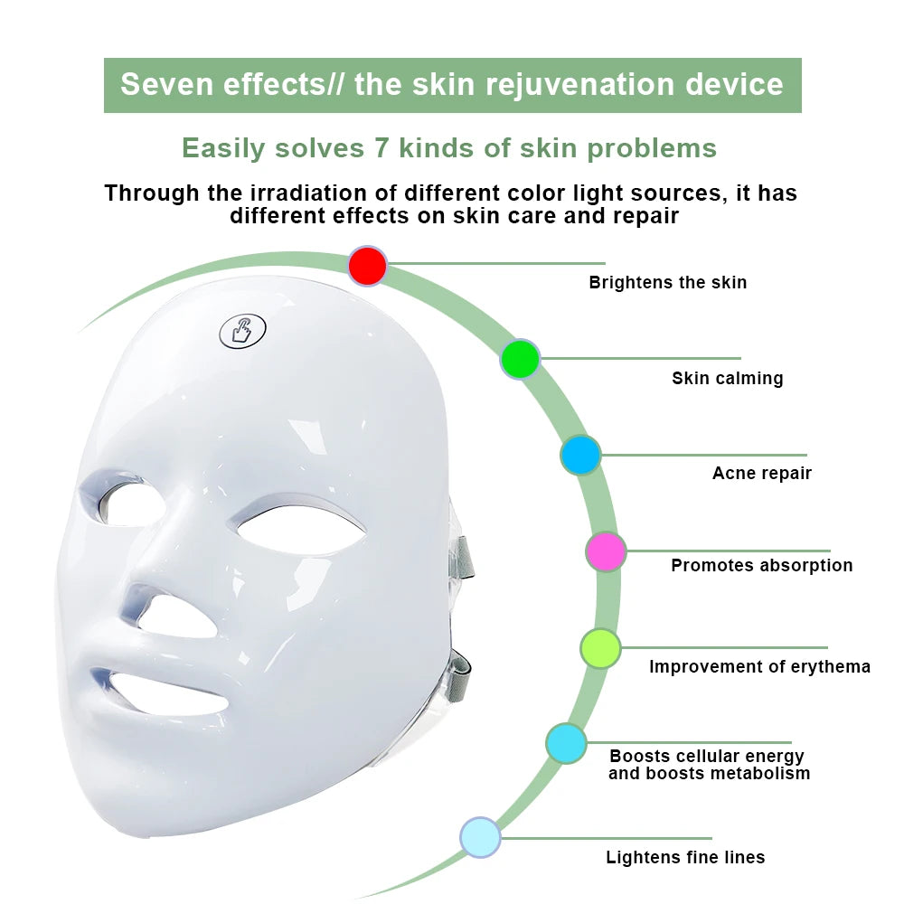 7 Colors Facial LED Mask Photodynamic LED Photon Light Beauty Mask Skin Rejuvenation Home Face Lifting Whitening Beauty Device
