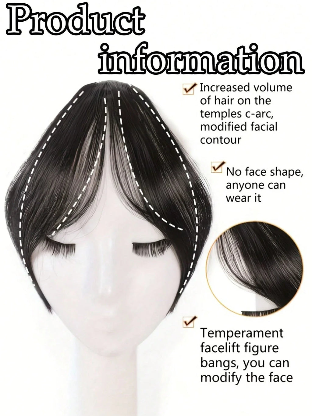 Synthesis Wig Middle-Part Bangs Hair Extensions Clip In Forehead Natural Seamless French Oblique Bangs Eight-Character Bangs