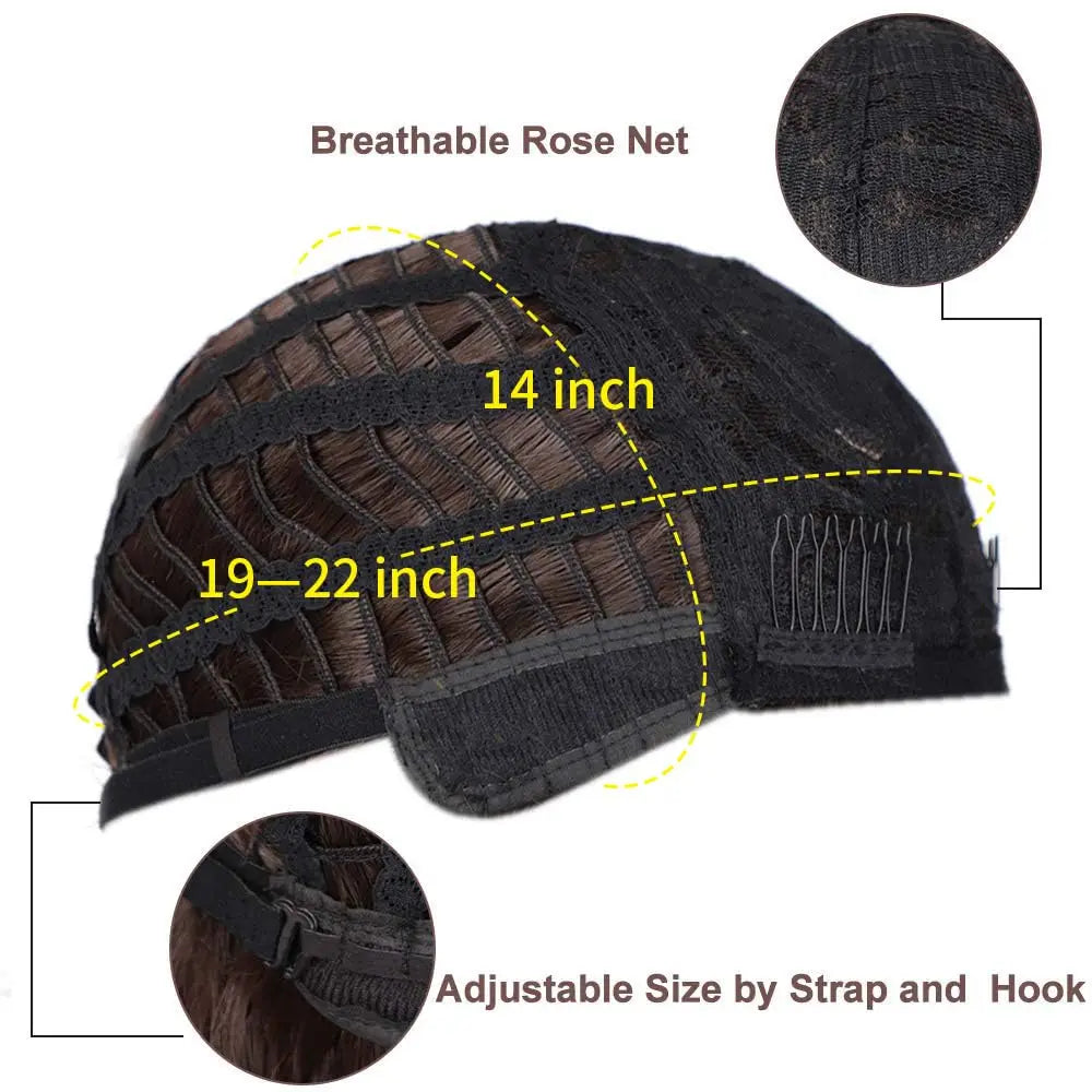 HAIR Natural Brown Synthetic Curly Wavy Bob Wig with Bangs for Women