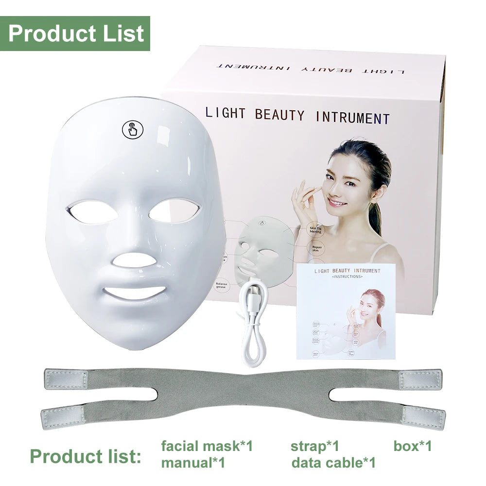 7 Colors Facial LED Mask Photodynamic LED Photon Light Beauty Mask Skin Rejuvenation Home Face Lifting Whitening Beauty Device