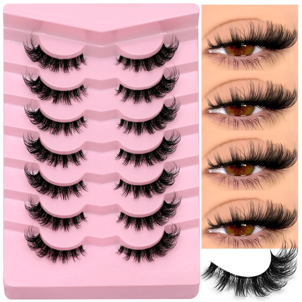 GROINNEYA False Lashes Cat Lashes Fluffy 3D Mink Lashes Wispy Volume Natural Lightweight Invisible Band Reusable Fake Lashes