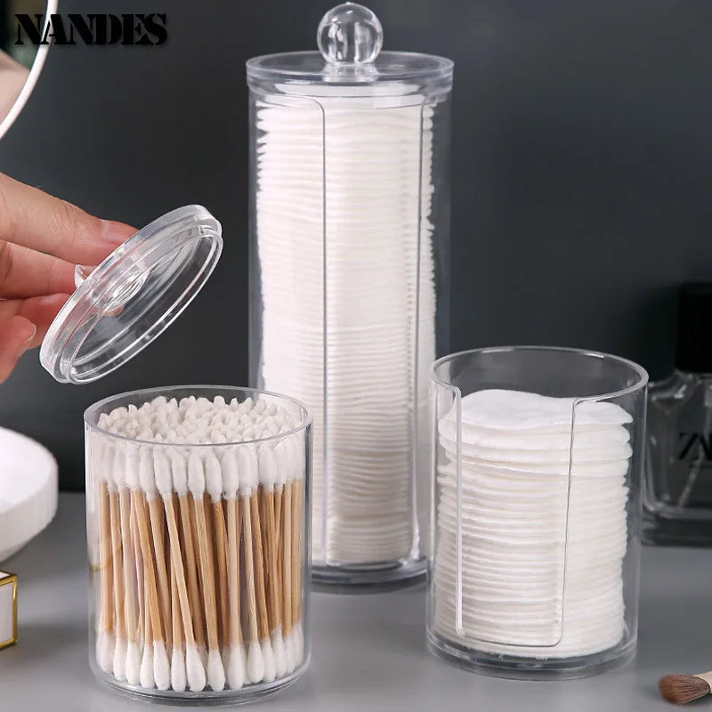 Acrylic Storage Box Cotton Swab Storage Box Bathroom Jar Makeup Jewelry Empty Container With Transparent Lid Jar Home Storage